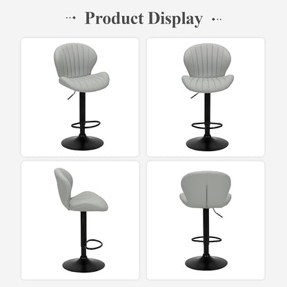 COLAMY Bar Stools Set of 2, Modern Swivel Bar Chairs, Adjustable Faux Leather Upholstered Barstools Counter Height with High Backrest for Bar, Kitchen Island, Dining Room, Grey