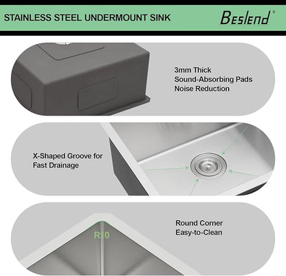 23 Inch Undermount Kitchen Sink - Beslend 23x18 Inch Undermount Sinks Stainless Steel Kitchen Sinks 16 Gauge Single Bowl Sink Bar Prep Sink