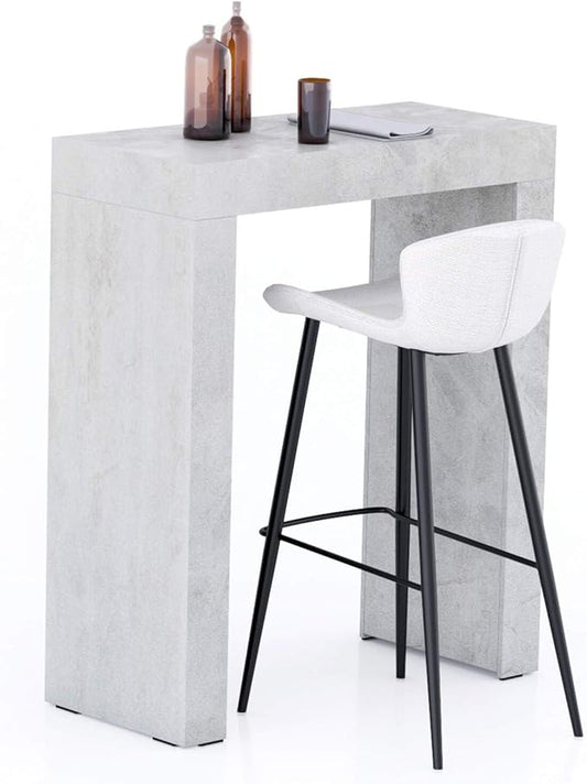 Mobili Fiver Evolution Tall Kitchen Bar Table Made in Italy | Space Saving, Counter Height Table for 1 | Modern Breakfast Bar Counter Top w/Cable Holder | Concrete Grey Effect | 35,4" x 15,7" in