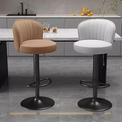 s Set of 2 Counter Height PU Leather, Adjustable Chair with Back, Upholstered Chairs for Kitchen Island, Restaurant,Beige-Sitting Height 6383cm