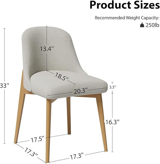 Casaphoria Upholstered Dining Chairs Set of 2, Mid Century Modern Fabric Kitchen Room Chairs with Solid Wood Legs & Comfortable Padded Seat, Ergonomic Side Chairs for Dining Room Living Room, Oak