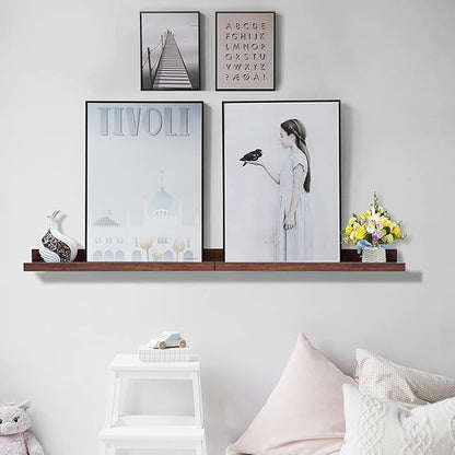 AZSKY Floating Book Shelves Wall Mounted Photo Shelf Picture Ledge Deep Walnut Display Shelves for Home Living Room Bedroom Bathroom Office Set of 2