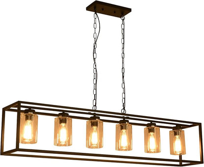 6-Light Black Kitchen Island Lighting with Clear Glass Shade, Modern Farmhouse Dining Room Light Fixtures Over Table, Island Lights for Kitchen, Dining Room, Bar, Foyer