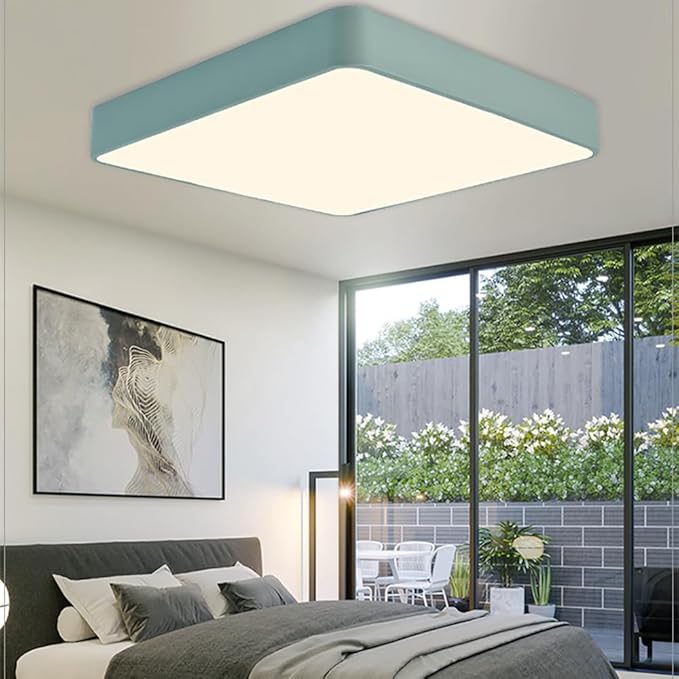 LED Modern Square Recessed Ceiling Lights, 12 Inch, 24W 3000K-6000K Dimmable, Green Close to Ceiling Flush Mount for Living Room & Bedroom