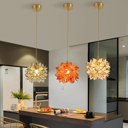 Modern Pendant Light Flower Petals Hanging Light Fixture 7 Inch White Tiffany Stained Glass Shade Mini Glass Pendant Lighting for Kitchen Island