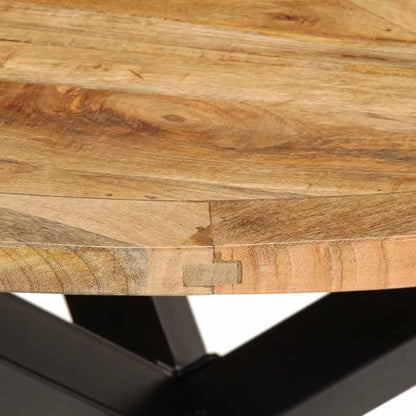 43 inch Round Dining Table for 4 Rustic Solid Mango Wood Top with Black Metal Legs Small Kitchen Table Assembly Required Indoor Use