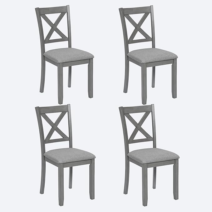 Ball & Cast Wood Frame Dining Chairs Set of 4, Modern Linen Upholstered Kitchen-Chairs with Padded Seat, 330lb Heavy Duty X-Backrest Side Chair for Dining Living Room, Easy Assembly, Gray