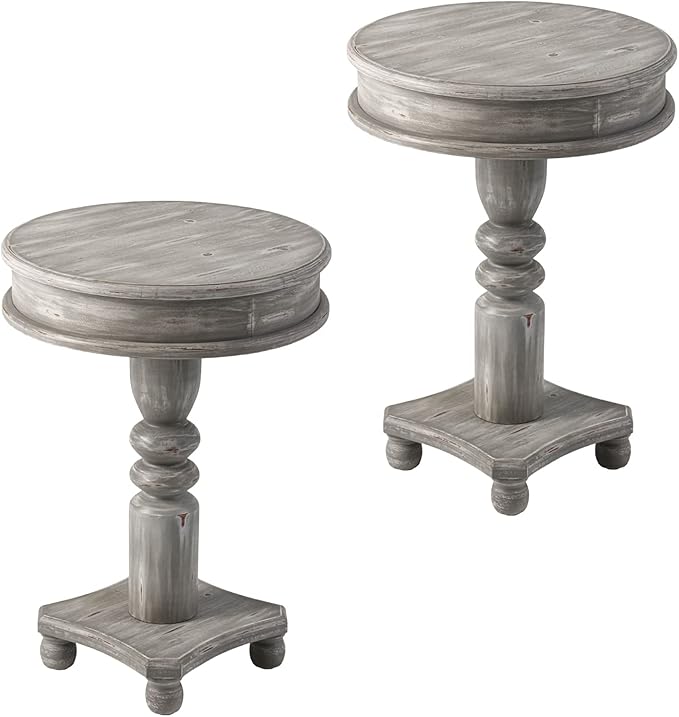SUNBURY Set of 2 Round Side Tables, Small Drink Tables for Small Spaces, Modern Accent Nightstands with MDF Wood Legs for Living Room, Bedroom, Office, and Corners (Grey)