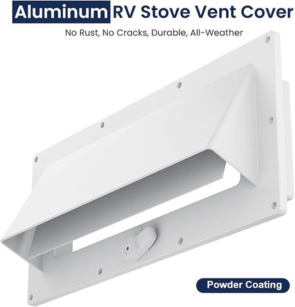 Safoner Aluminum RV Stove Vent Hood Cover for Adjustable Range Exhaust Depth, Includes Butyl Tape, Exterior Kitchen Replacement Camper Accessories for Travel Trailers and Motorhomes- White