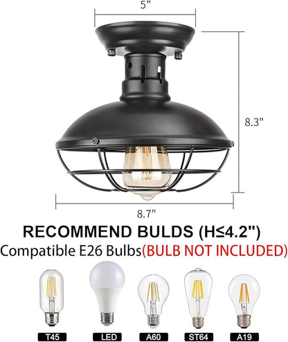 2 Pack Farmhouse Flush Mount Ceiling Light - Easric Industrial Ceiling Light Fixture Rustic Black Metal Cage Close to Ceiling Lamp E26 Base for Hallway Foyer Kitchen Porch