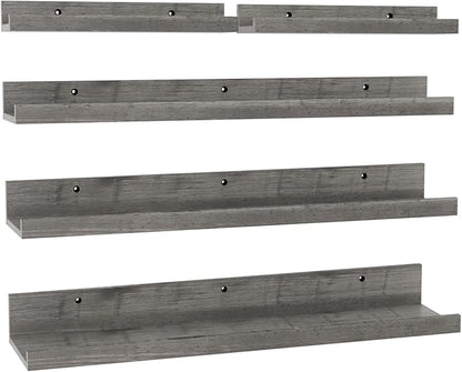 Giftgarden 24 Inch Wall Mounted Floating Shelves Set of 5, Grey Wood Wall Shelves for Bathroom, Bedroom, Kitchen, Living Room Storage and Decoration, Gray Wooden Picture Ledge