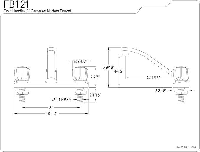 Kingston Brass FB121 7-11/16-Inch Spout Reach Columbia 8-Inch Kitchen Faucet Without Sprayer, Polished Chrome