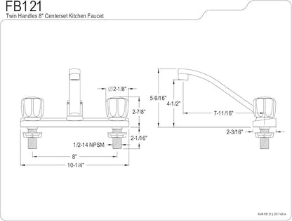 Kingston Brass FB121 7-11/16-Inch Spout Reach Columbia 8-Inch Kitchen Faucet Without Sprayer, Polished Chrome