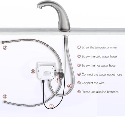 Charmingwater Touchless Bathroom Sink Faucet, Motion Automatic Sensor Faucet with Hole Cover Plate, Brushed Grey