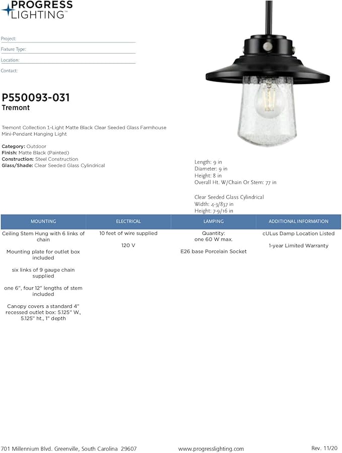 Progress Lighting P550093-031 Tremont Outdoor, Black