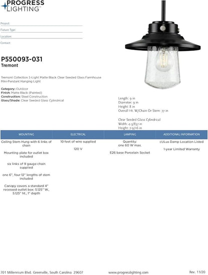 Progress Lighting P550093-031 Tremont Outdoor, Black