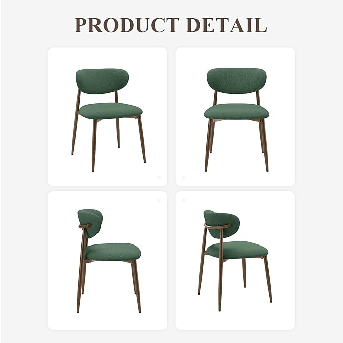 MALOL Upholstered Dining Room Chairs Set of 4, Kitchen Chairs with Metal Legs and Anti Slip Pads, Curved Back Dining Chair for Home and Restaurant Use, Green