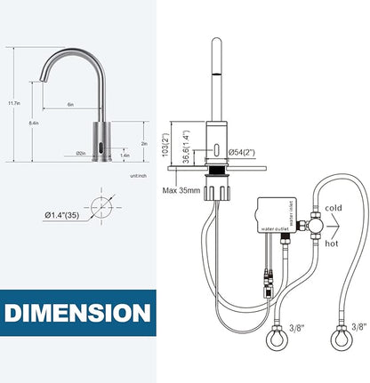 Automatic Touchless Bathroom Sink Faucet, WOWOW Motion Automatic Sensor Bathroom Faucet with Deck Plate, 1 or 3 Holes Motion Sensor Vanity Tap Hands Free Temperature Mixer, Brushed Nickel