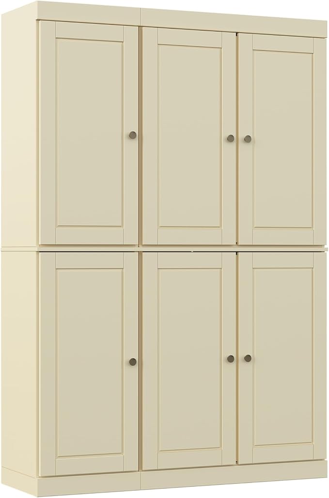 Palace Imports Solid Wood Kitchen Pantry Cabinet 71.5" Tall, 48.5" Wide – Freestanding Storage Cupboard with Adjustable Shelves – Yellow, Renewable Eco-Friendly 100% Wood, Made in Brazil