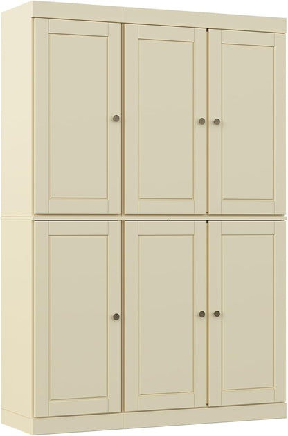 Palace Imports Solid Wood Kitchen Pantry Cabinet 71.5" Tall, 48.5" Wide – Freestanding Storage Cupboard with Adjustable Shelves – Yellow, Renewable Eco-Friendly 100% Wood, Made in Brazil