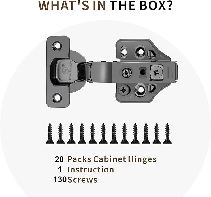 20 Pack Full Overlay Soft Close Cabinet Hinges 105° Frameless 3 Way Adjustable Soft Close Hinges for Cabinet Doors Kitchen Cabinet Door Hinges with Screws Bright Nickel