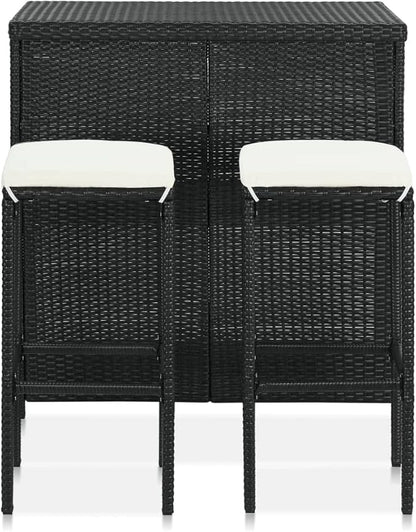3 Piece Bar Table Set with PE Rattan Steel Frame Black Indoor Outdoor Bistro Set for Kitchen Living Room Patio Furniture