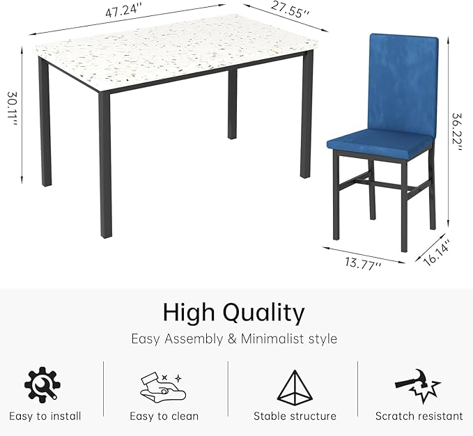tantohom Dining Table Set for 4, Space Saving Kitchen Table and Chairs Set of 4, 5 Piece Modern Dining Room Table Set with Faux Marble Top and PU Leather Chairs for Small Space, Apartment