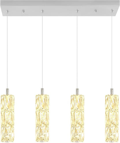 ykolupty Rectangle Crystal Pendant Lights LED Dimmable Pendant Ceiling Lighting Modern Linear Chandelier for Dining Room Hallway Silver
