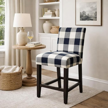 'HomePop by Kinfine Fabric Upholstered Counter Height Barstool - 24-inch, Black and Cream Geometric