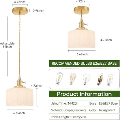 Shenmoyl Battery Operated Pendant Light 5000mAh Rechargeable Chandelier with Remote Control Wireless Adjustable Hanging White Striped Light for Kitchen Island Dining Room Hallway, 2 Pack