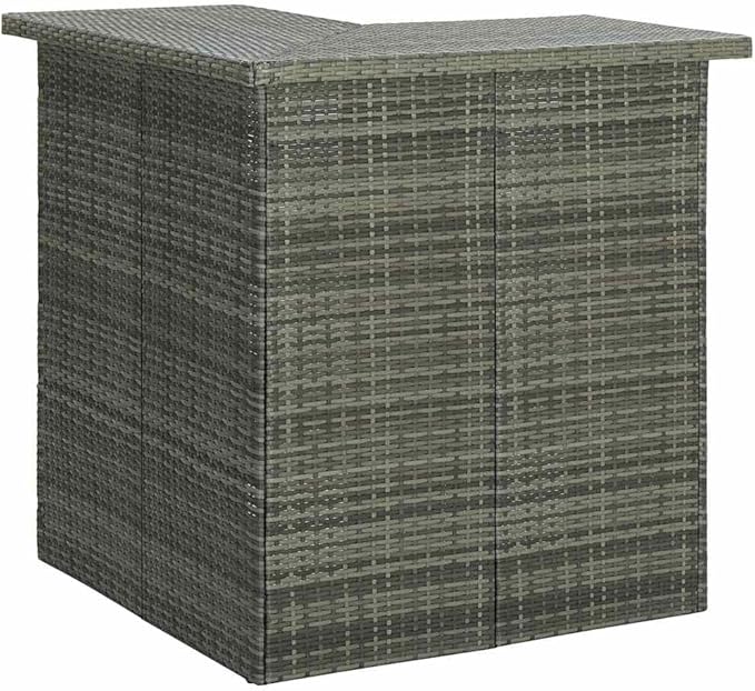 Corner Bar Table with 3 Shelves, Modern Grey PE Rattan and Steel High Top Table for Kitchen, Dining Room, Indoor and Outdoor Space-Saving Furniture
