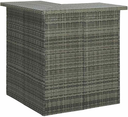 Corner Bar Table with 3 Shelves, Modern Grey PE Rattan and Steel High Top Table for Kitchen, Dining Room, Indoor and Outdoor Space-Saving Furniture