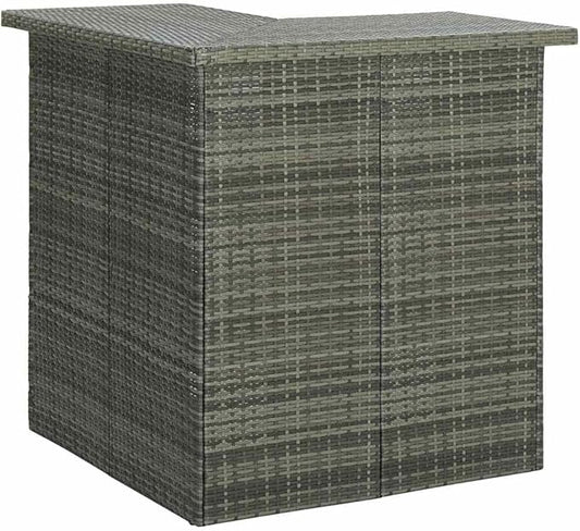 Matte Gray PE Rattan Steel Corner Bar Table, Rectangular 19.7x39.4x41.3 in, 3 Storage Shelves, Indoor Outdoor Dining Room Kitchen Dinner Solution