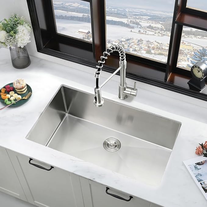 30 Inch Undermount Kitchen Sink with Faucet Combo-iAnomla 30x19 Stainless Steel Kitchen Sink and Faucet Combo Set 16 Gauge Single Bowl Deep Undermount Sinks Deep Sinks
