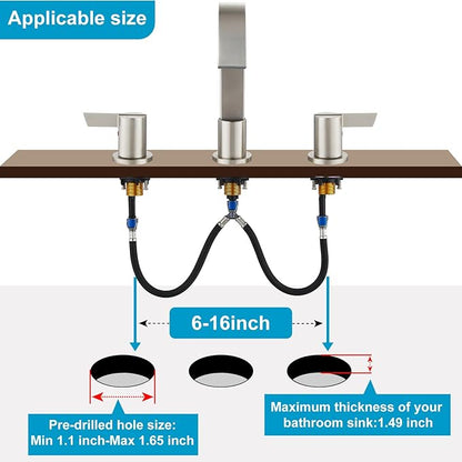 Midanya 8 inch Widespread Bathroom Sink Faucet,Modern Waterfall 3 Hole 2 Handles Bathroom Faucet 8" Vanity Faucets with Pop Up Drain and Water Supply Lines,Brushed Nickel