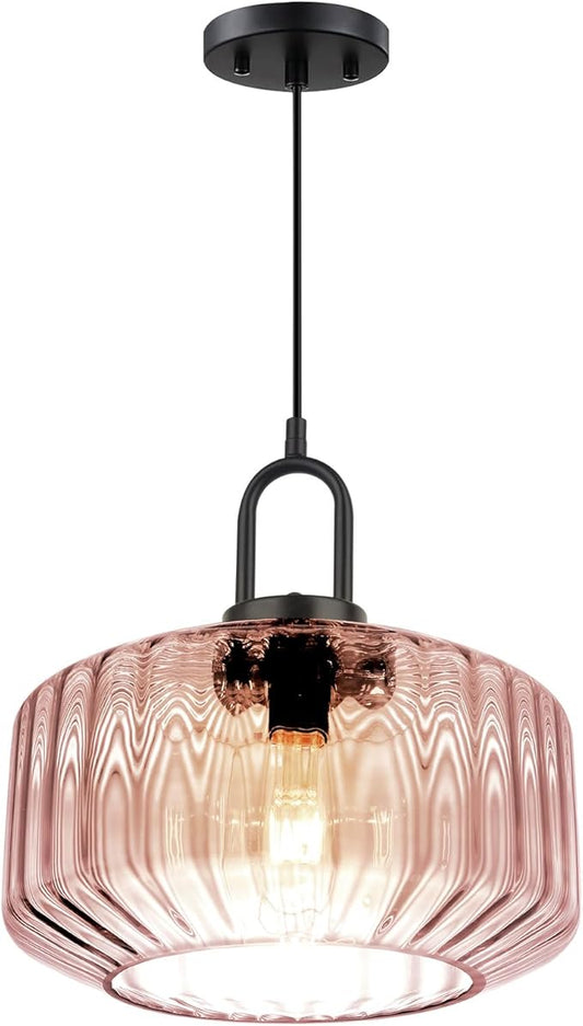 Large Glass Pendant Lights Fixture Mid Century Modern Pendant Lighting Pink Globe Shade Adjustable Cord Pendant Light Vintage Ceiling Hanging Lights for Dining Room Kitchen Island