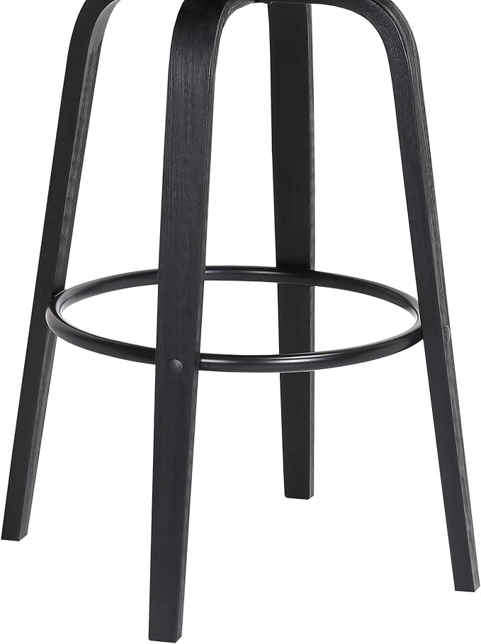 Armen Living Diana 26" Seat Height Mid Century Modern Swivel Black Wood Bar Stool for Kitchen Island Counter in Light Gray Fabric