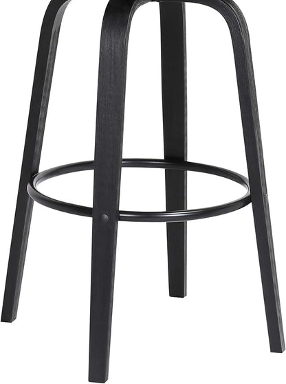 Armen Living Diana 26" Seat Height Mid Century Modern Swivel Black Wood Bar Stool for Kitchen Island Counter in Light Gray Fabric