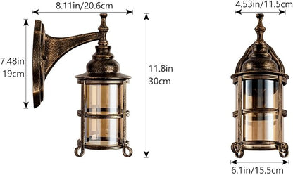 Rustic Amber Glass Wall Sconce 2-Pack, Bronze Brushed, Industrial Farmhouse Lamp Porch Lighting Waterproof Retro Lamp for Indoor Bedroom Living Room Outdoor（NO Bulb）