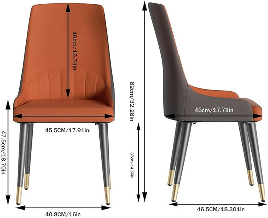 Wisfor Dining Chairs Set of 2: Faux Leather Upholstered Modern Chair with Backrest - Armless Accent Chairs with Metal Legs for Kitchen Living Room Bedroom (Orange+Grey)