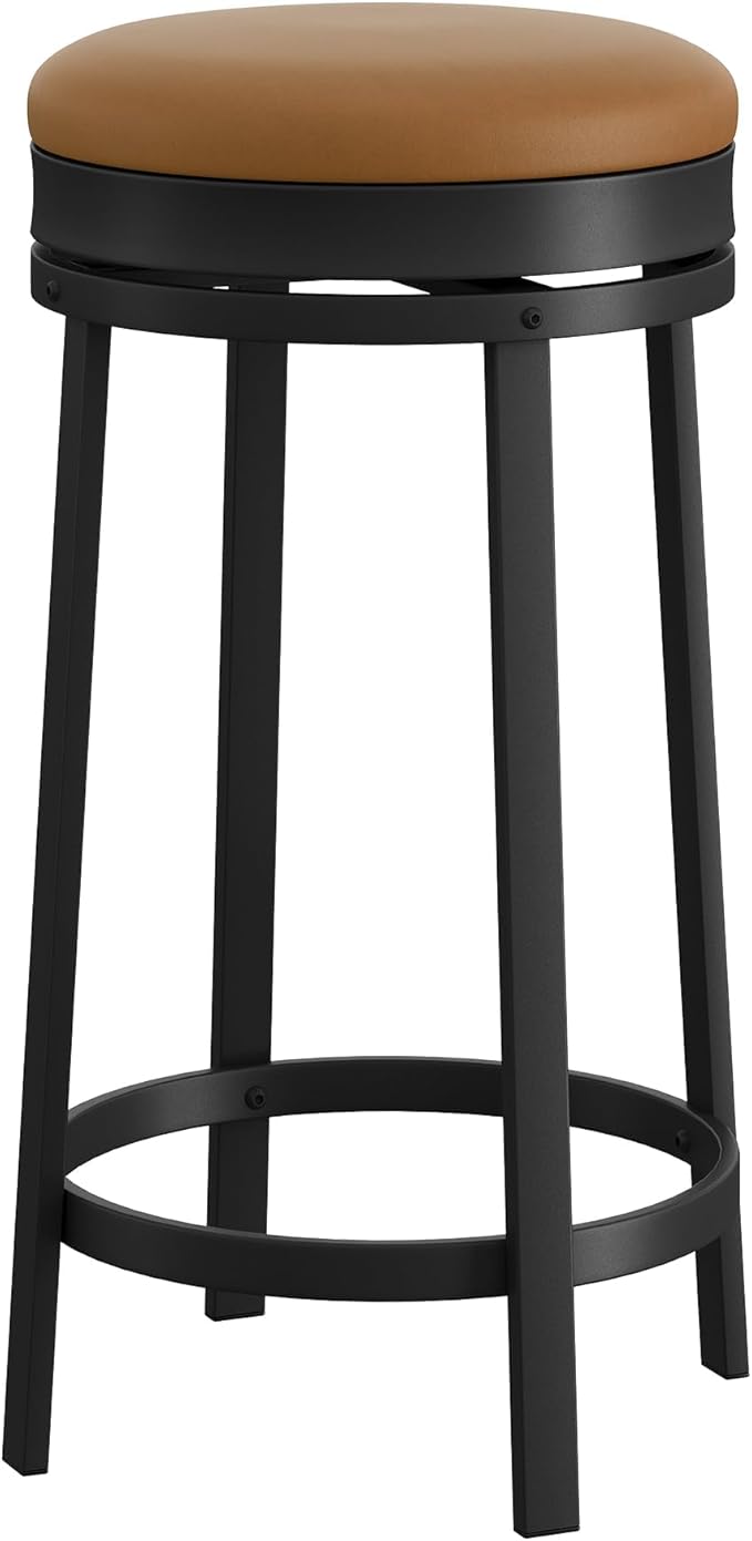 GAOMON 24 inch Swivel Bar Stools Set of 2, Counter Height Barstool with Footrest and PU Leather Upholstery, Metal Frame, Kitchen Barstools for Kitchen Island, Home Bar, Brown