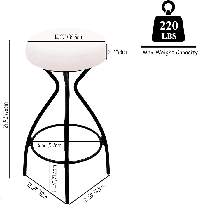 Modern Backless Bar Stools Set of 2 Round Upholstered Counter Stools for Kitchen Island Velvet Dining Chairs，Creamy White