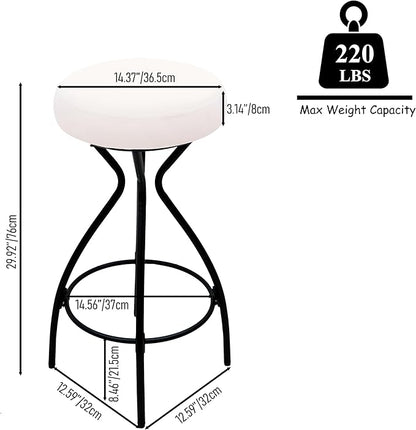 Modern Backless Bar Stools Set of 2 Round Upholstered Counter Stools for Kitchen Island Velvet Dining Chairs，Creamy White