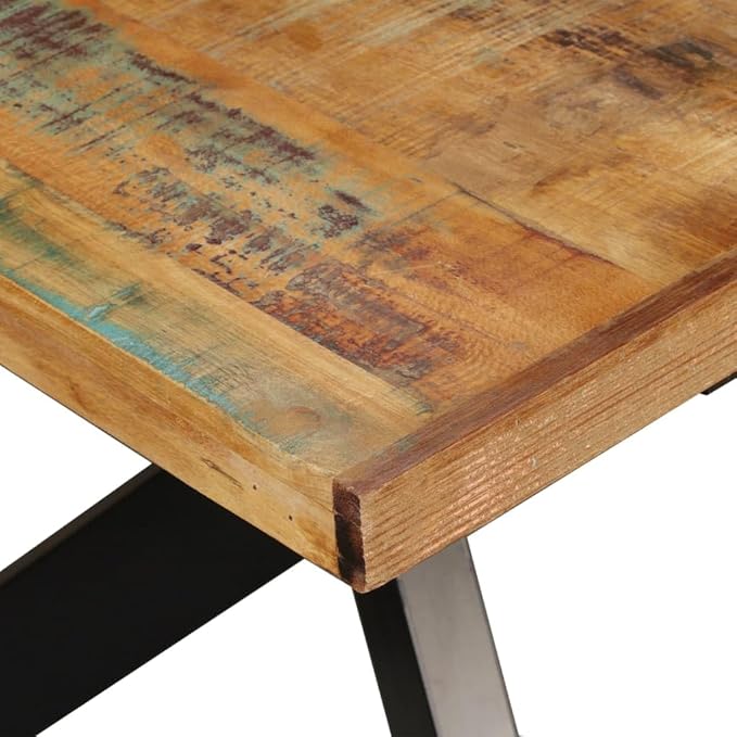 Reclaimed Wood Dining Table, 70.9"x35.4"x29.9", Seats 6, Rustic Lacquered, Small-Space Kitchen/Living Room
