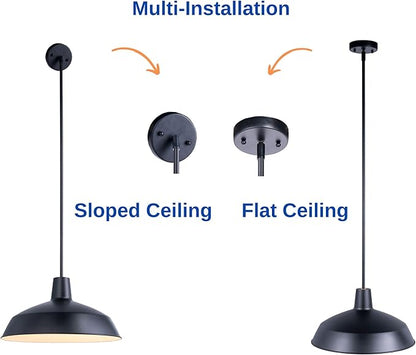 3 Pack Modern Black Kitchen Island Pendant Light 16 inches Metal Shade White inside Finish Gold Accent,Multiple Stems Rods Adjustable Hanging Height Ceiling Lamp E26 for Dining Room Hallway