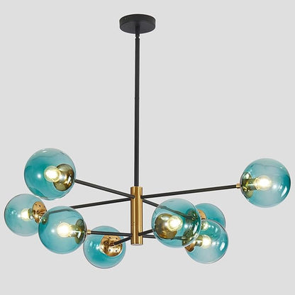 BOKT Modern Sputnik Chandelier 8-Lights Blue Glass Globe Chandelier Mid Century Pendant Light Fixture for Dining Room, Living Room, Island Kitchen, Bedroom