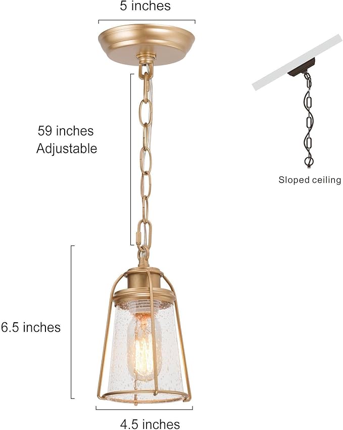classy leaves Gold Pendant Lights, Modern Pendant Lighting Kitchen Island with Seeded Glass Shade, Hanging Light Fixtures for Foyer, Hallway, Entryway, Dark Gold Finish