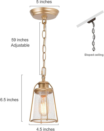 classy leaves Gold Pendant Lights, Modern Pendant Lighting Kitchen Island with Seeded Glass Shade, Hanging Light Fixtures for Foyer, Hallway, Entryway, Dark Gold Finish