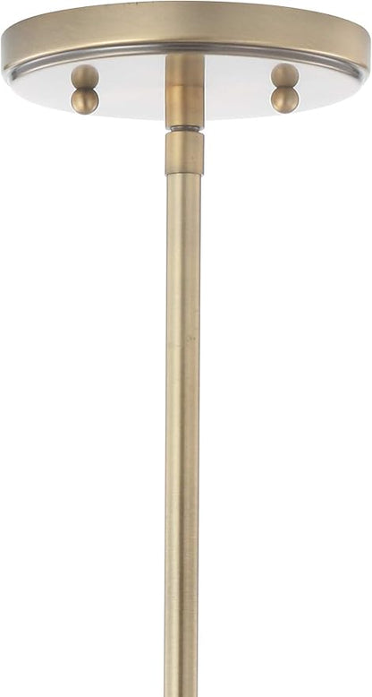 JONATHAN Y 9.5" Brass Gold/White Modern Schoolhouse LED Pendant Light Fixture, Adjustable Drop Metal Hanging Lamp with White Glass Shade for Kitchen Island, Dining Room, Foyer (JYL3517A)