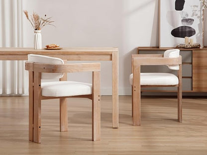 Farmhouse Dining Chairs Set of 2, Accent Barrel Kitchen Armchairs with Solid Wood Legs, Upholstered Linen Side Chairs for Dining Room/Living Room/Kitchen Island/Bedroom/Restaurant, Beige